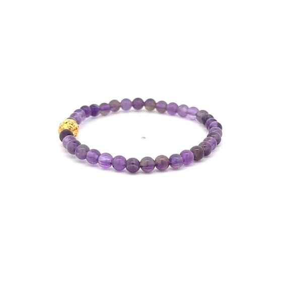 18K Gold Money Coin Ball Lucky Charm Bracelet Mini Gemstone Natural Amethyst 4mm - Picture 4 of 6